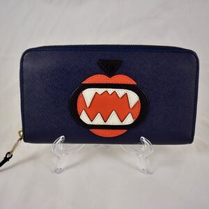 Karl Lagerfeld Monster Choupette Navy Blue Zippered Leather Continental Wallet